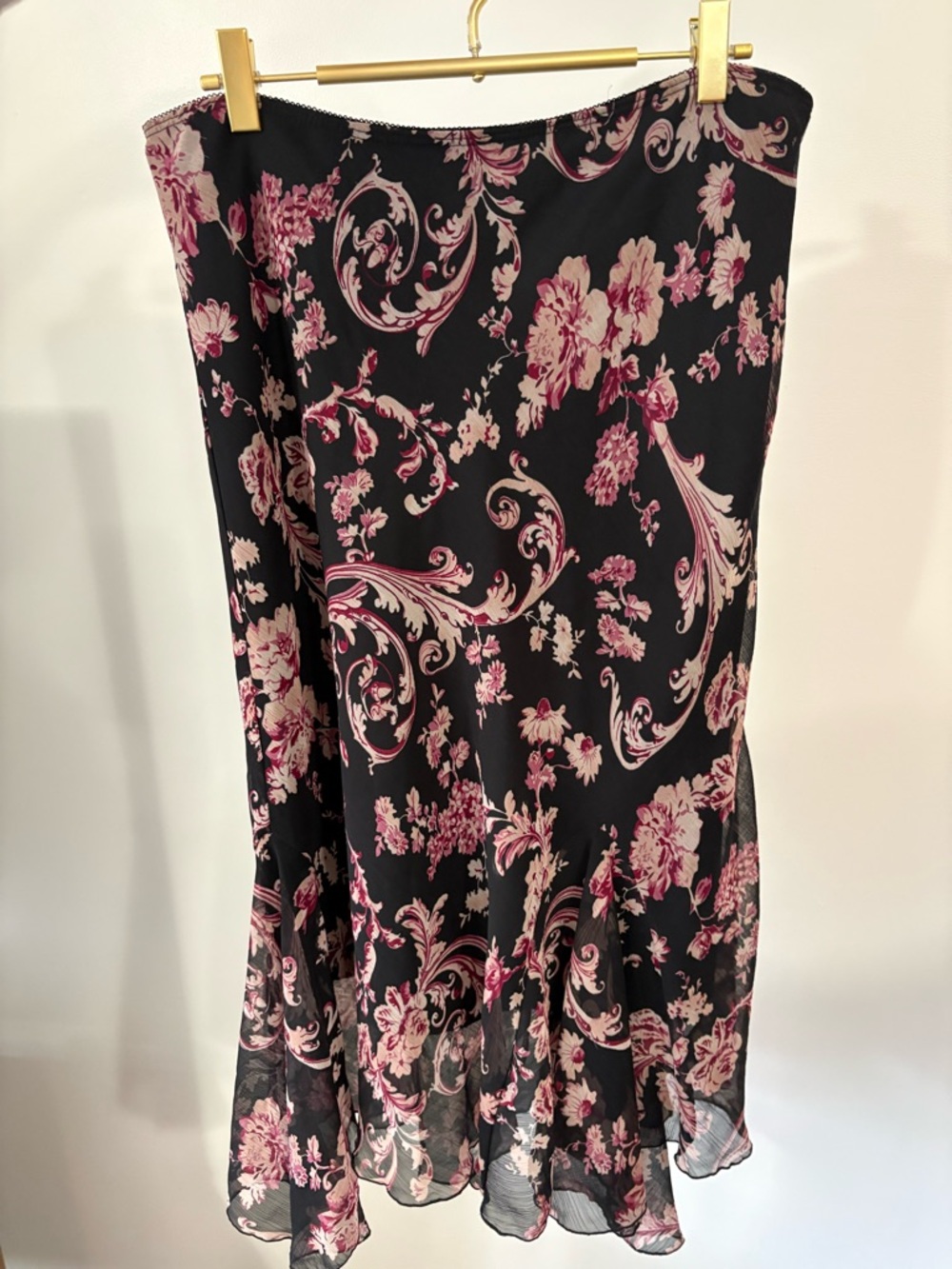 Vintage Black Floral Midi Skirt